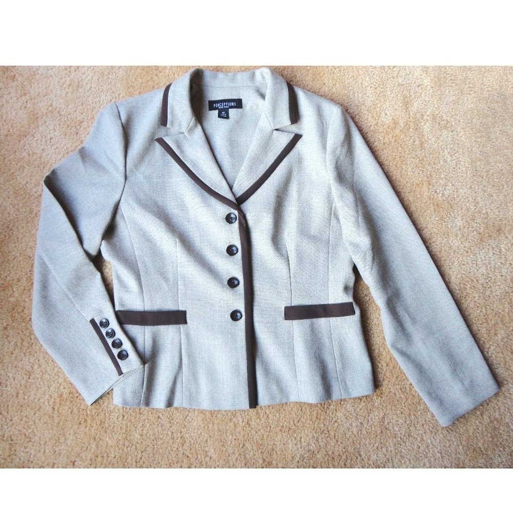 Perceptions New York Blazer Tan Brown Beige Womens Size 12 Office Busiess Casual